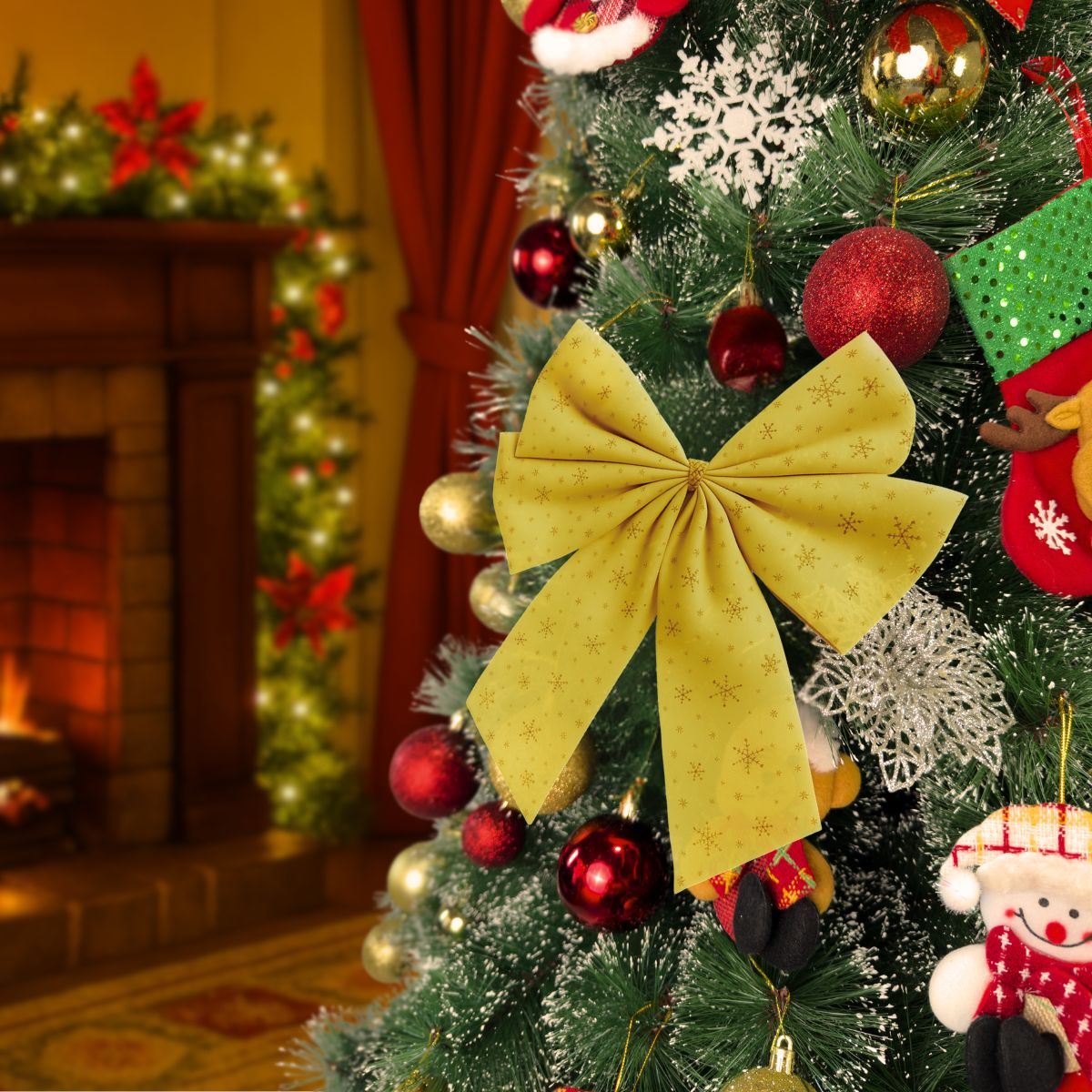 Kit 3 Laços Árvore De Natal Glitter Grandes Enfeite Decoração Luxo Prata/Vermelho/Dourado LuvinCo