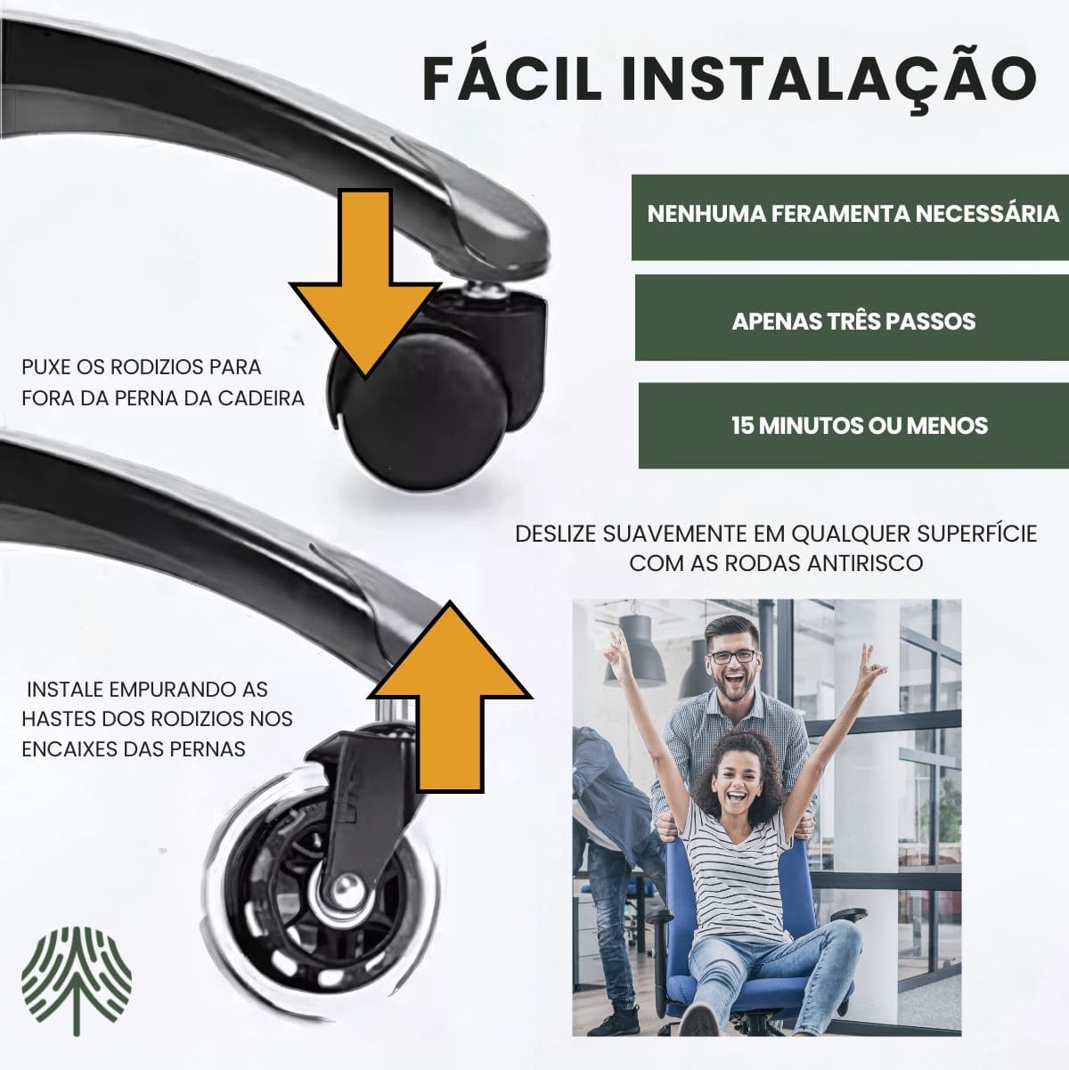 Kit 5 Rodas Anti Risco Universal 75mm Para Cadeira De Escritório Giratória Móveis Gamer