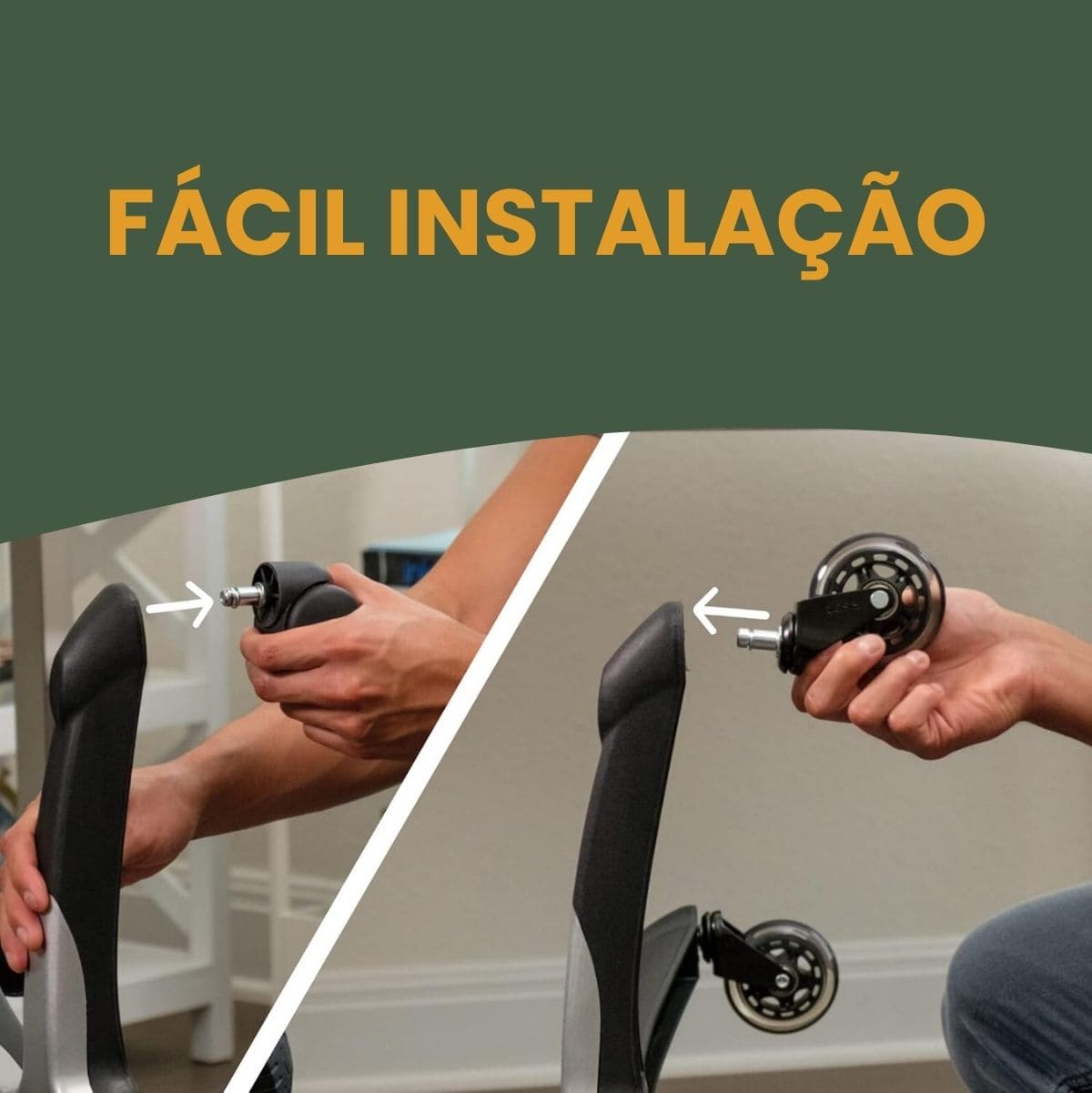 Kit 5 Rodas Anti Risco Universal 75mm Para Cadeira De Escritório Giratória Móveis Gamer