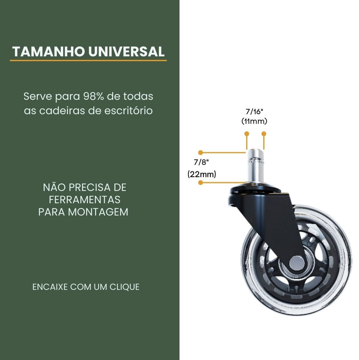 Kit 5 Rodas Anti Risco Universal 75mm Para Cadeira De Escritório Giratória Móveis Gamer