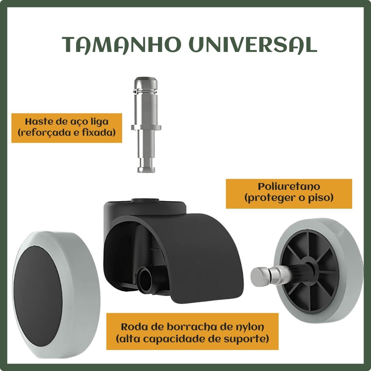 Kit 5 Rodinhas Cadeira Escritório Luvinco Antirisco Rodízio Resistente Silicone Pu
