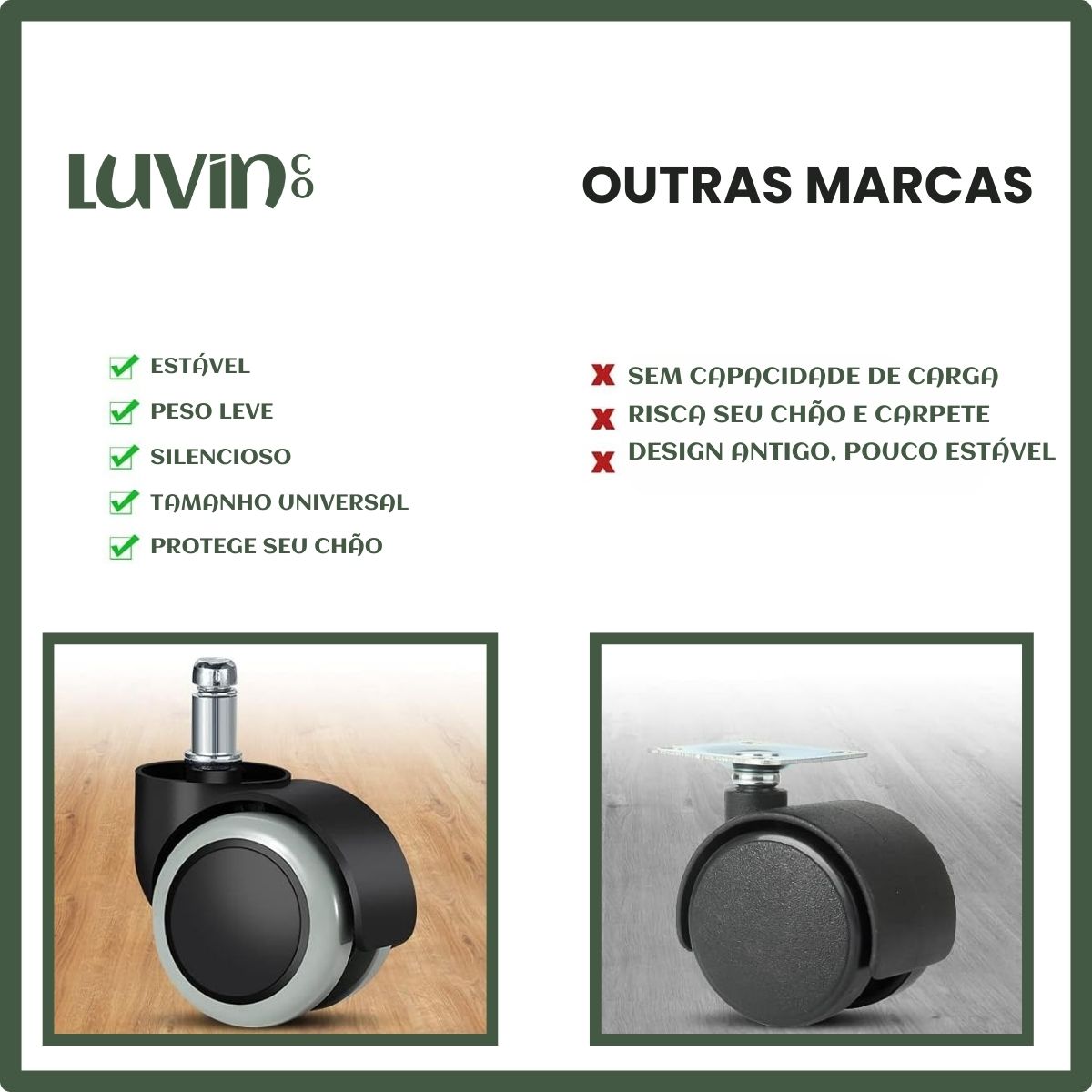 Kit 5 Rodinhas Cadeira Escritório Luvinco Antirisco Rodízio Resistente Silicone Pu