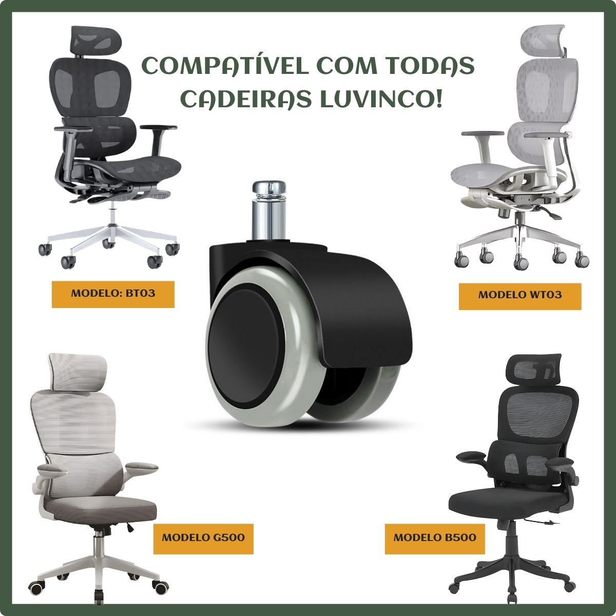 Kit 5 Rodinhas Cadeira Escritório Luvinco Antirisco Rodízio Resistente Silicone Pu
