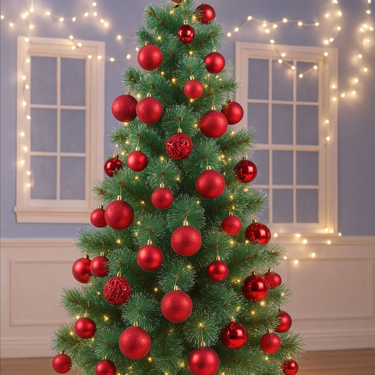 Kit 60 Bolas de Natal Mista Lisas Glitter Decoração Enfeite Árvore de Natal com Ponteira LuvinCo