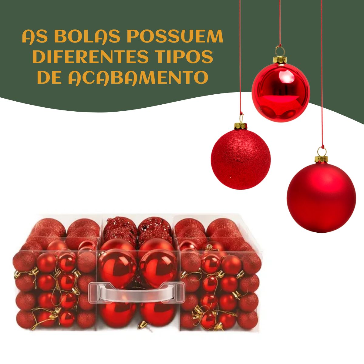Kit 60 Bolas de Natal Mista Lisas Glitter Decoração Enfeite Árvore de Natal com Ponteira LuvinCo