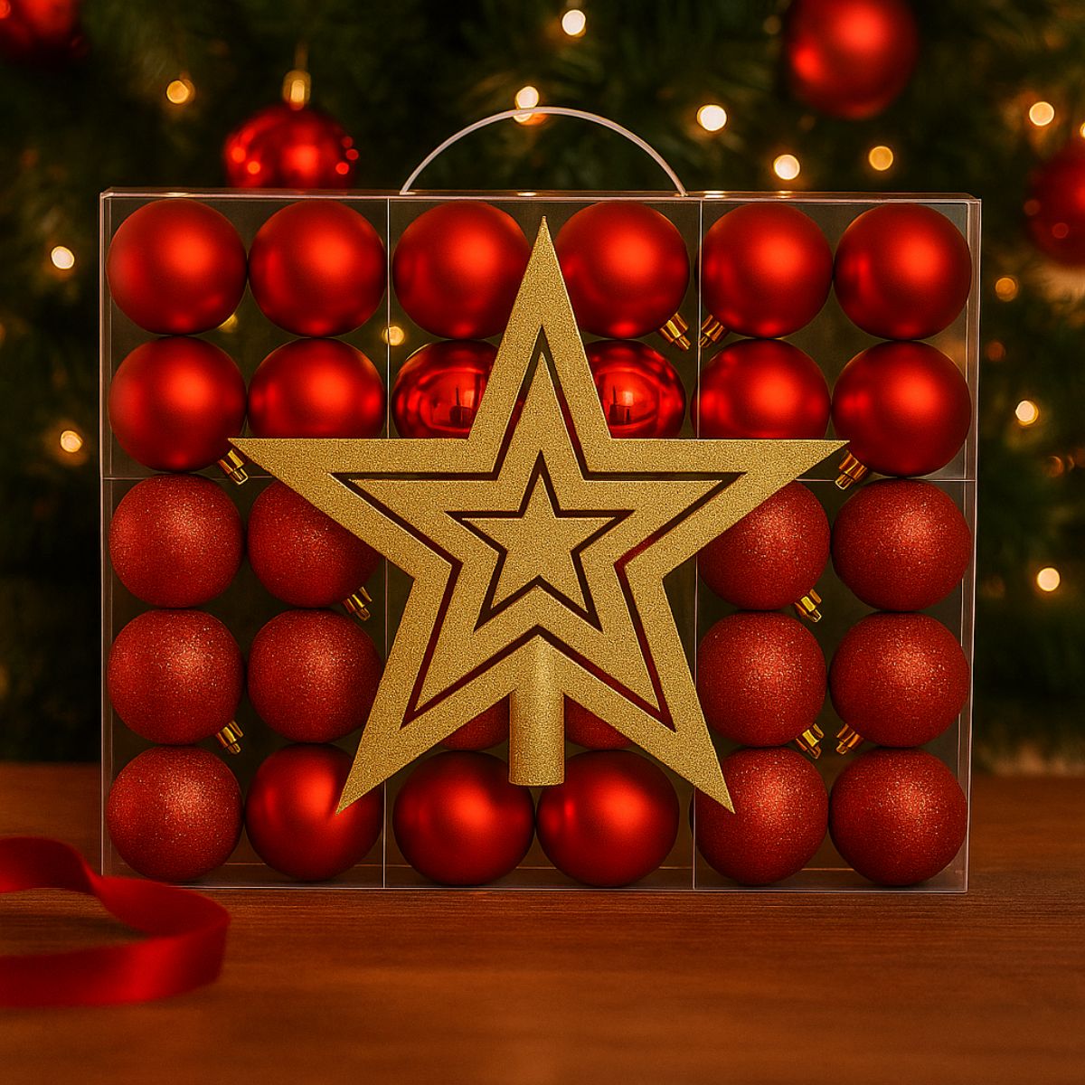 Kit 60 Bolas de Natal Mista Lisas Glitter Decoração Enfeite Árvore de Natal com Ponteira LuvinCo