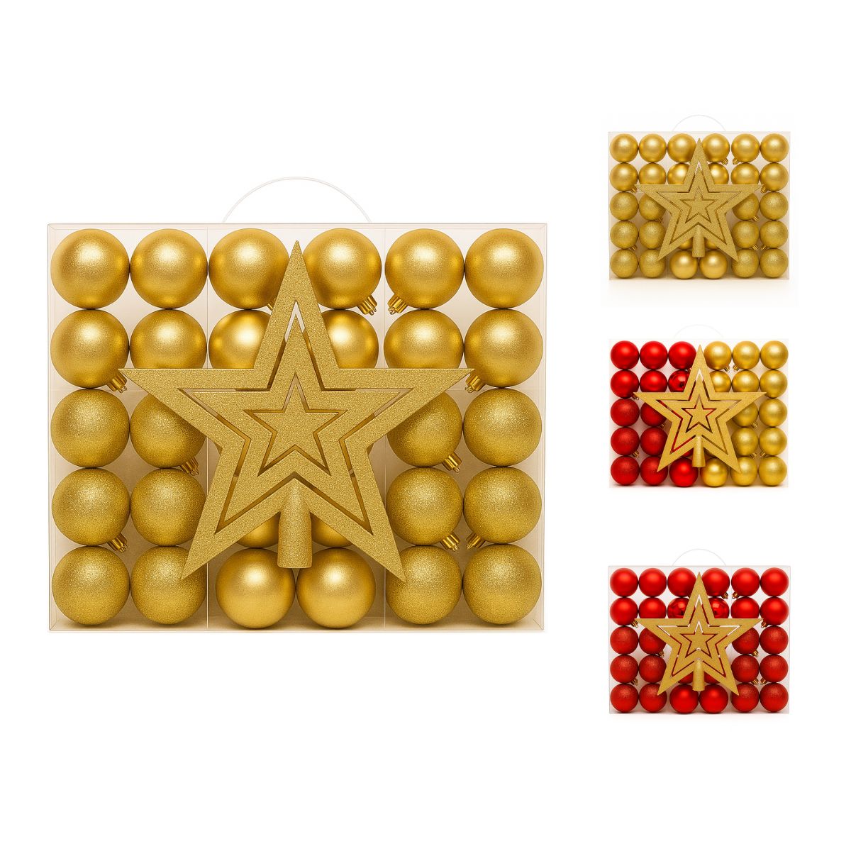 Kit 60 Bolas de Natal Mista Lisas Glitter Decoração Enfeite Árvore de Natal com Ponteira LuvinCo