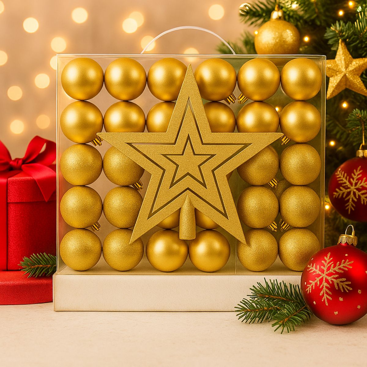 Kit 60 Bolas de Natal Mista Lisas Glitter Decoração Enfeite Árvore de Natal com Ponteira LuvinCo