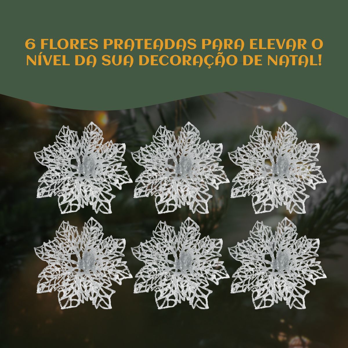 Kit C/6 Flor Enfeite Árvore De Natal Decoração Natalina Luxo LuvinCo