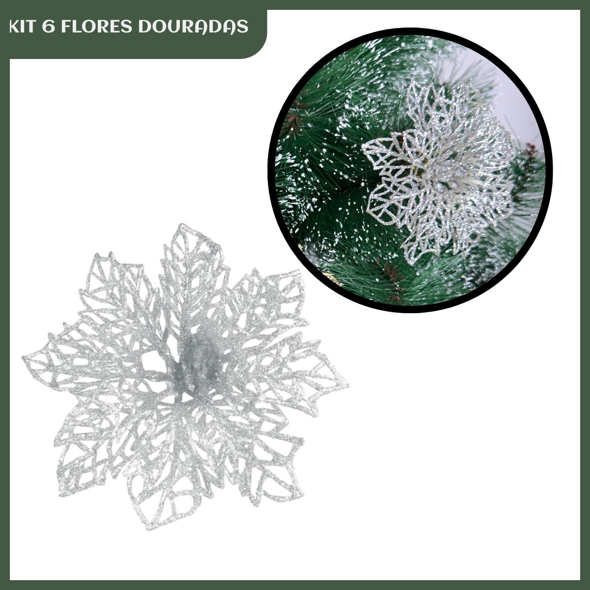 Kit C/6 Flor Enfeite Árvore De Natal Decoração Natalina Luxo LuvinCo