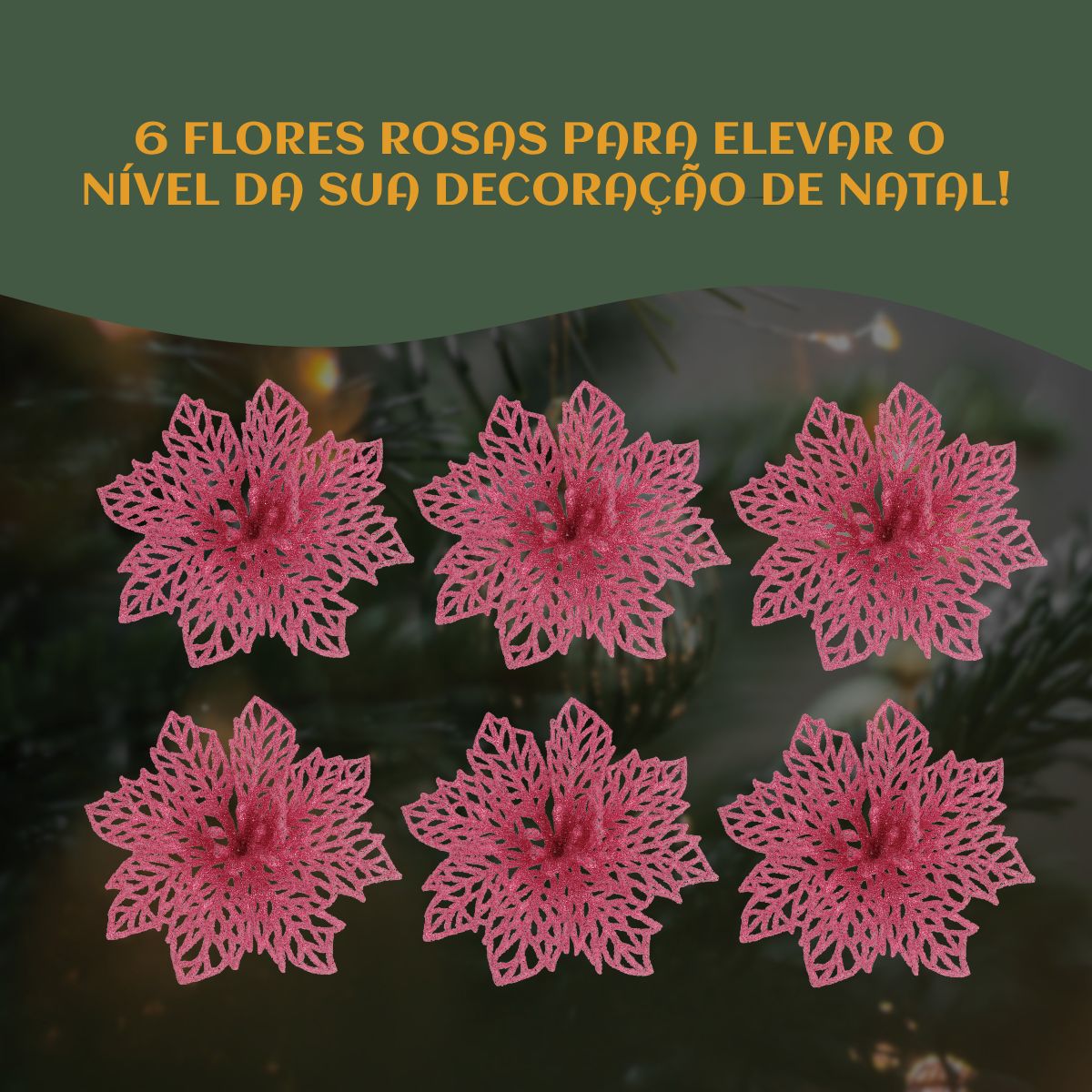 Kit C/6 Flor Enfeite Árvore De Natal Decoração Natalina Luxo LuvinCo