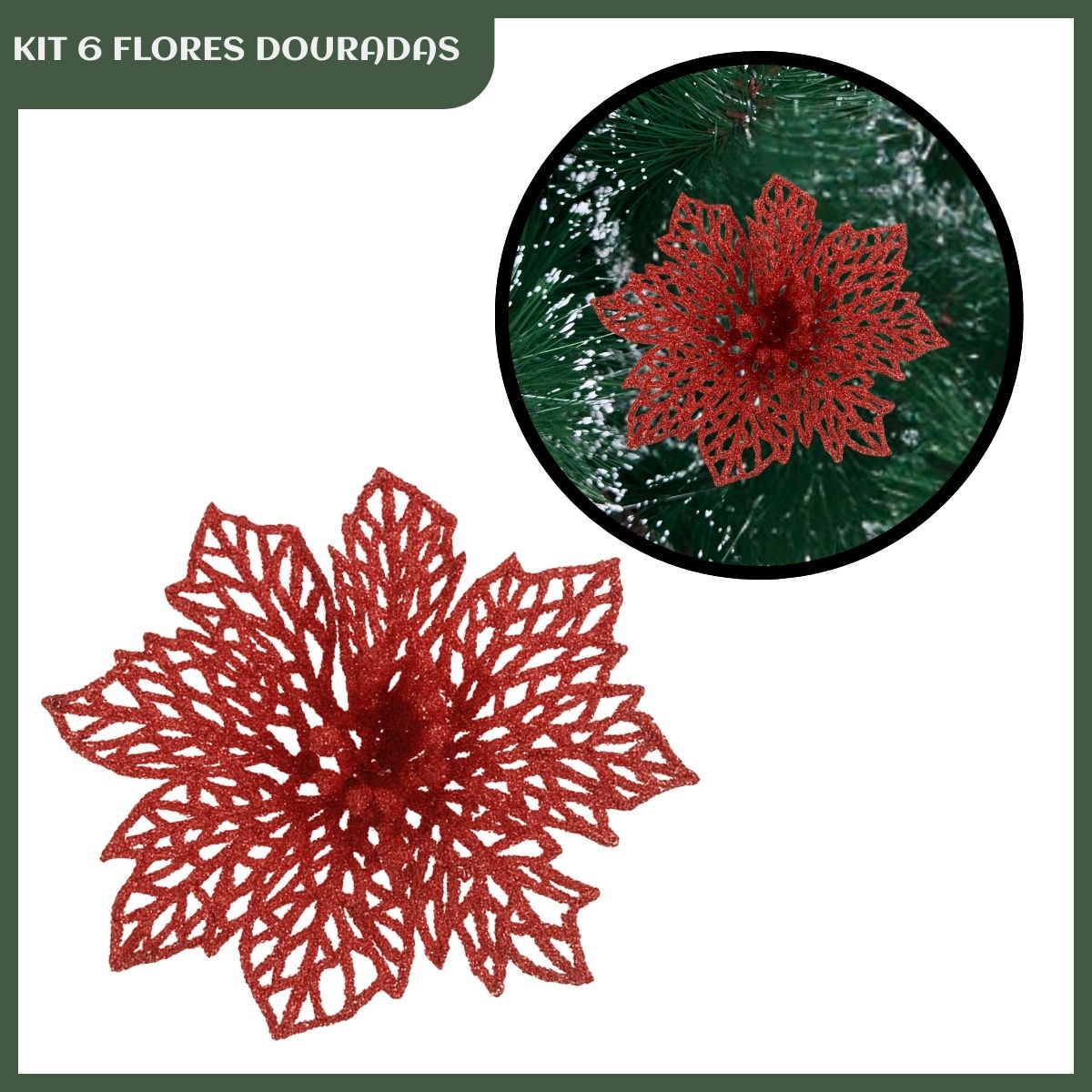 Kit C/6 Flor Enfeite Árvore De Natal Decoração Natalina Luxo LuvinCo