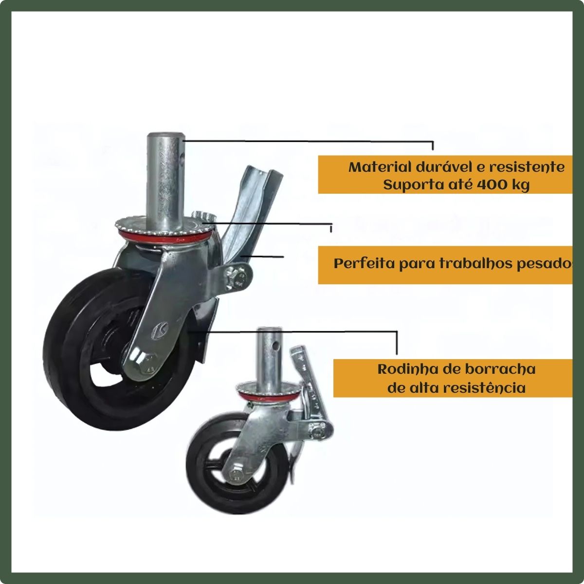 Kit Rodinhas Giratórias Com Trava Freio Para Andaime Suporta Até 400kg Cada Rodízio Industrial Luvinco