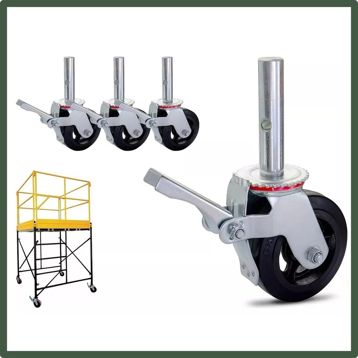 Kit Rodinhas Giratórias Com Trava Freio Para Andaime Suporta Até 400kg Cada Rodízio Industrial Luvinco