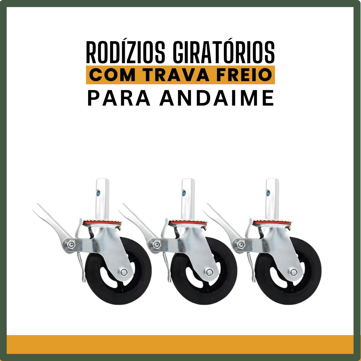 Kit Rodinhas Giratórias Com Trava Freio Para Andaime Suporta Até 400kg Cada Rodízio Industrial Luvinco