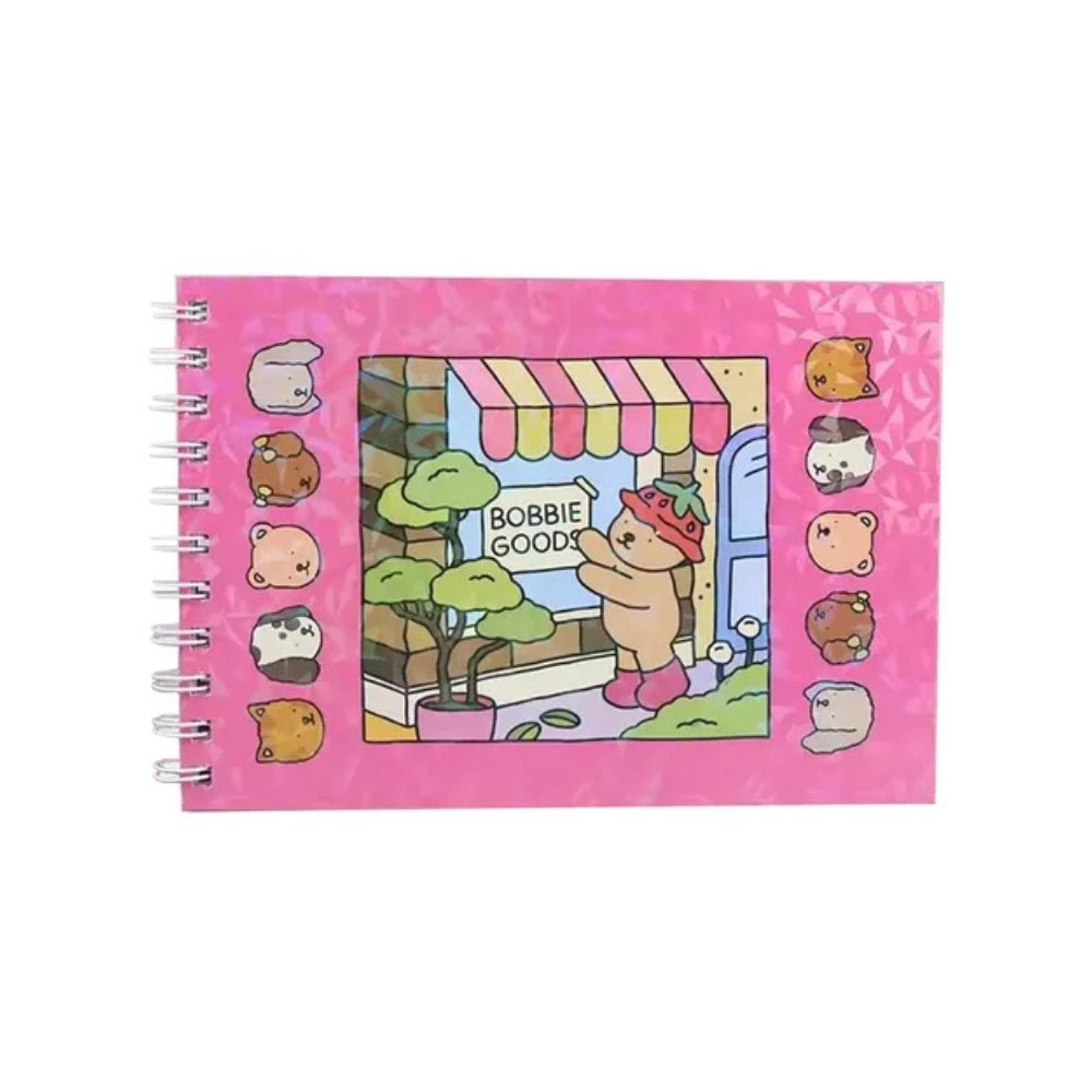 Livros Bobbie Goods para Colorir Infantil Desenho Capa Holográfica Dura 50 Folhas Rosa/Azul/Roxo/Verde