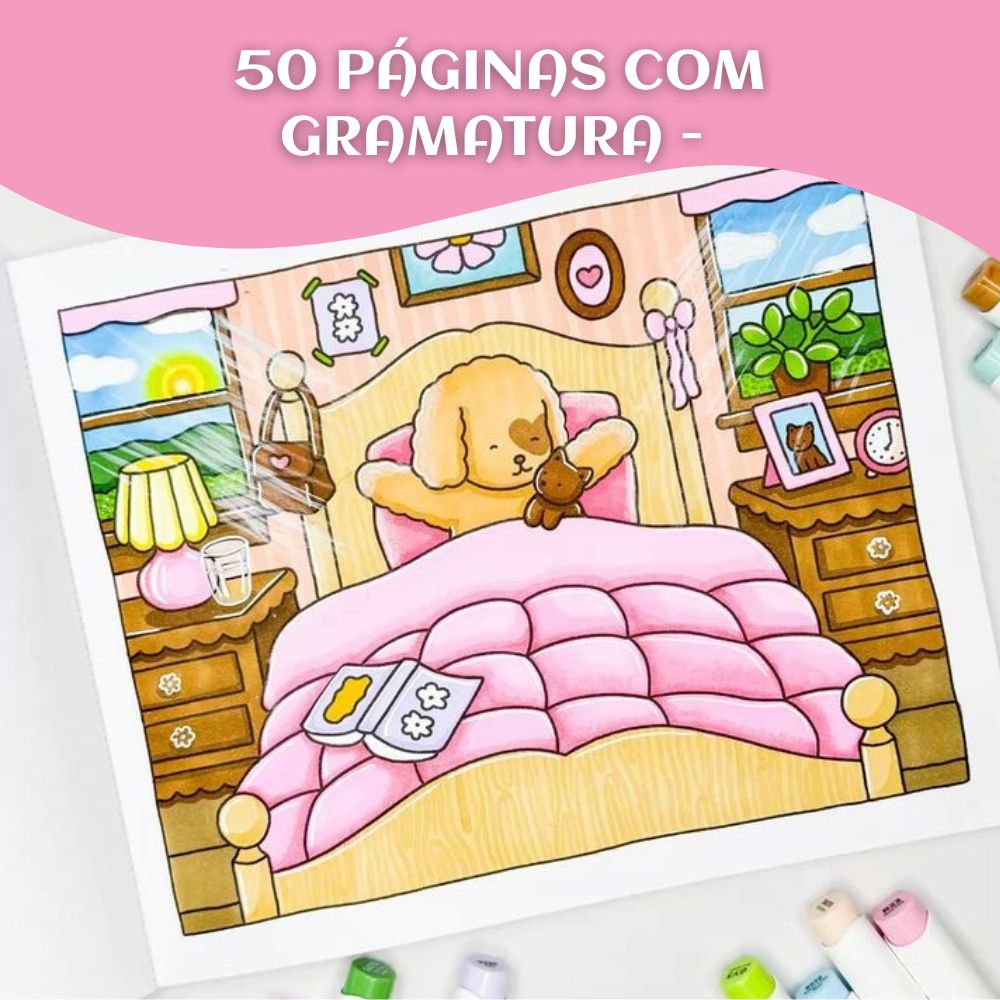Livros Bobbie Goods para Colorir Infantil Desenho Capa Holográfica Dura 50 Folhas Rosa/Azul/Roxo/Verde
