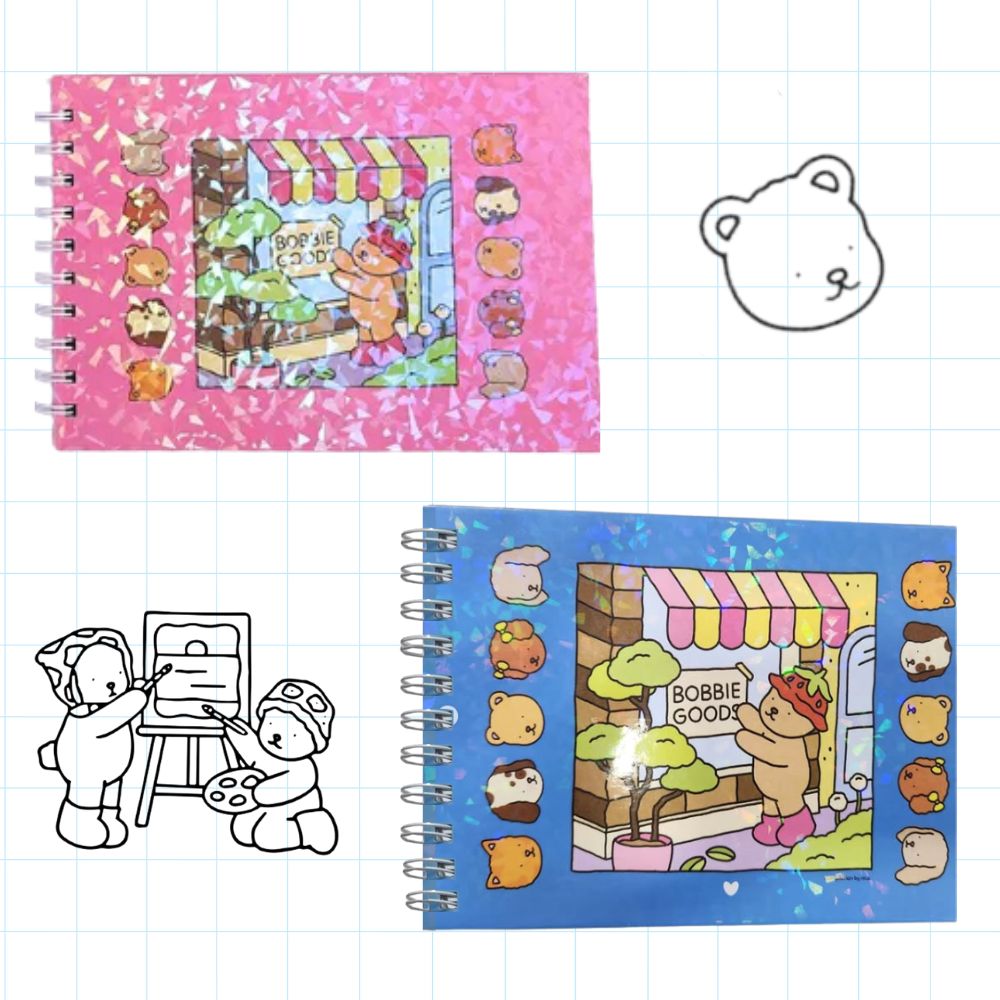 Livros Bobbie Goods para Colorir Infantil Desenho Capa Holográfica Dura 50 Folhas Rosa/Azul/Roxo/Verde