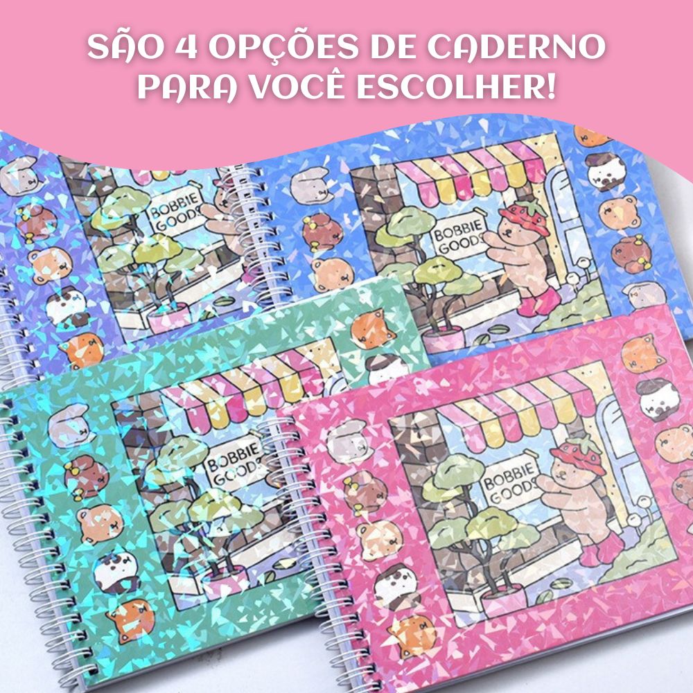 Livros Bobbie Goods para Colorir Infantil Desenho Capa Holográfica Dura 50 Folhas Rosa/Azul/Roxo/Verde