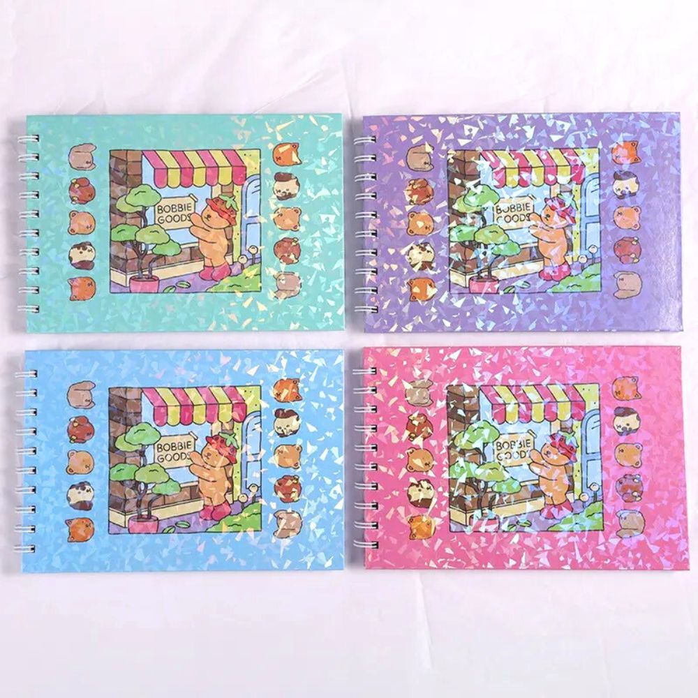Livros Bobbie Goods para Colorir Infantil Desenho Capa Holográfica Dura 50 Folhas Rosa/Azul/Roxo/Verde