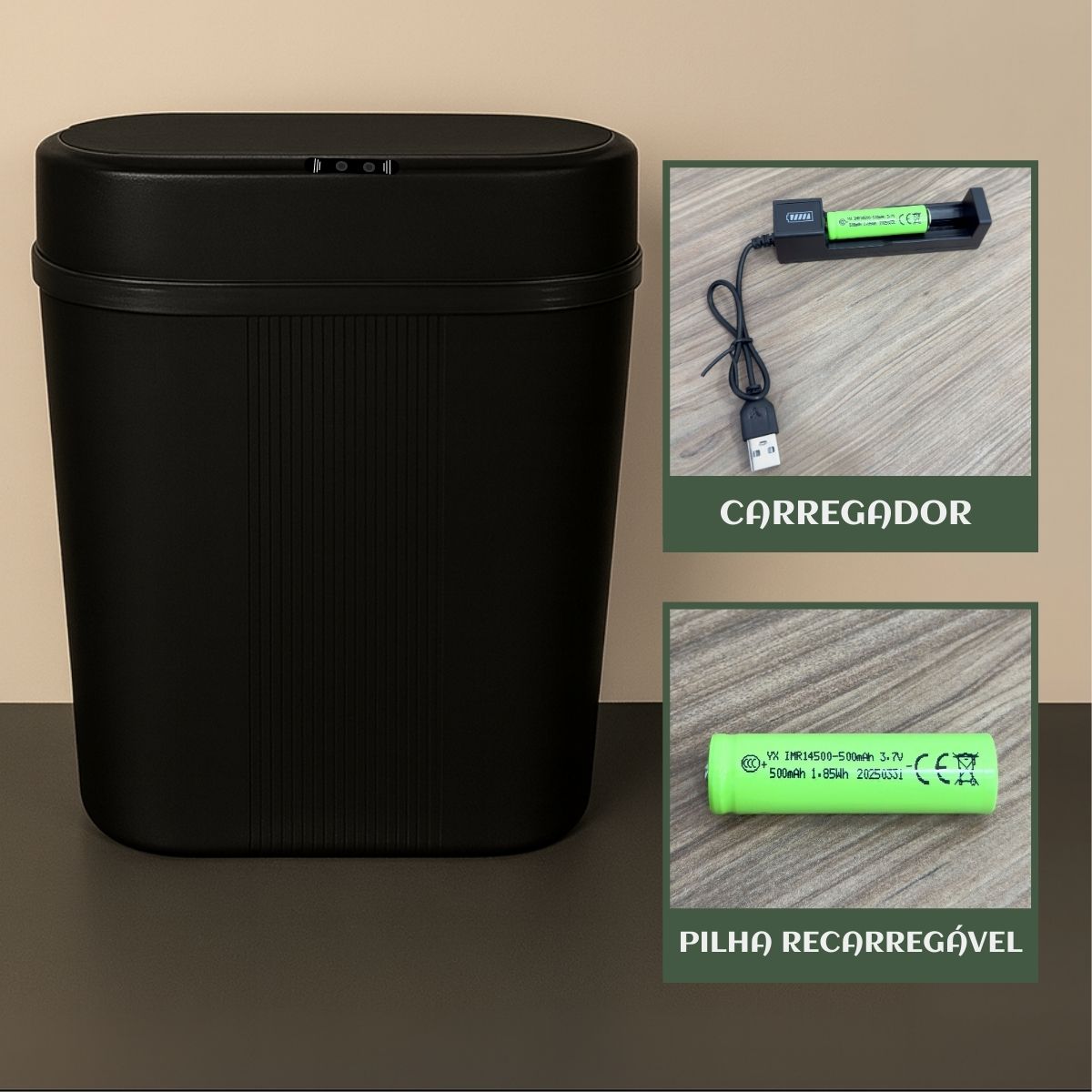 Lixeira Inteligente 12 Litros Grande Automática Sensor Inteligente Aproximação Anti-odor Abrir e Fechar Com Pilhas Recarregáveis E Carregador Luvinco