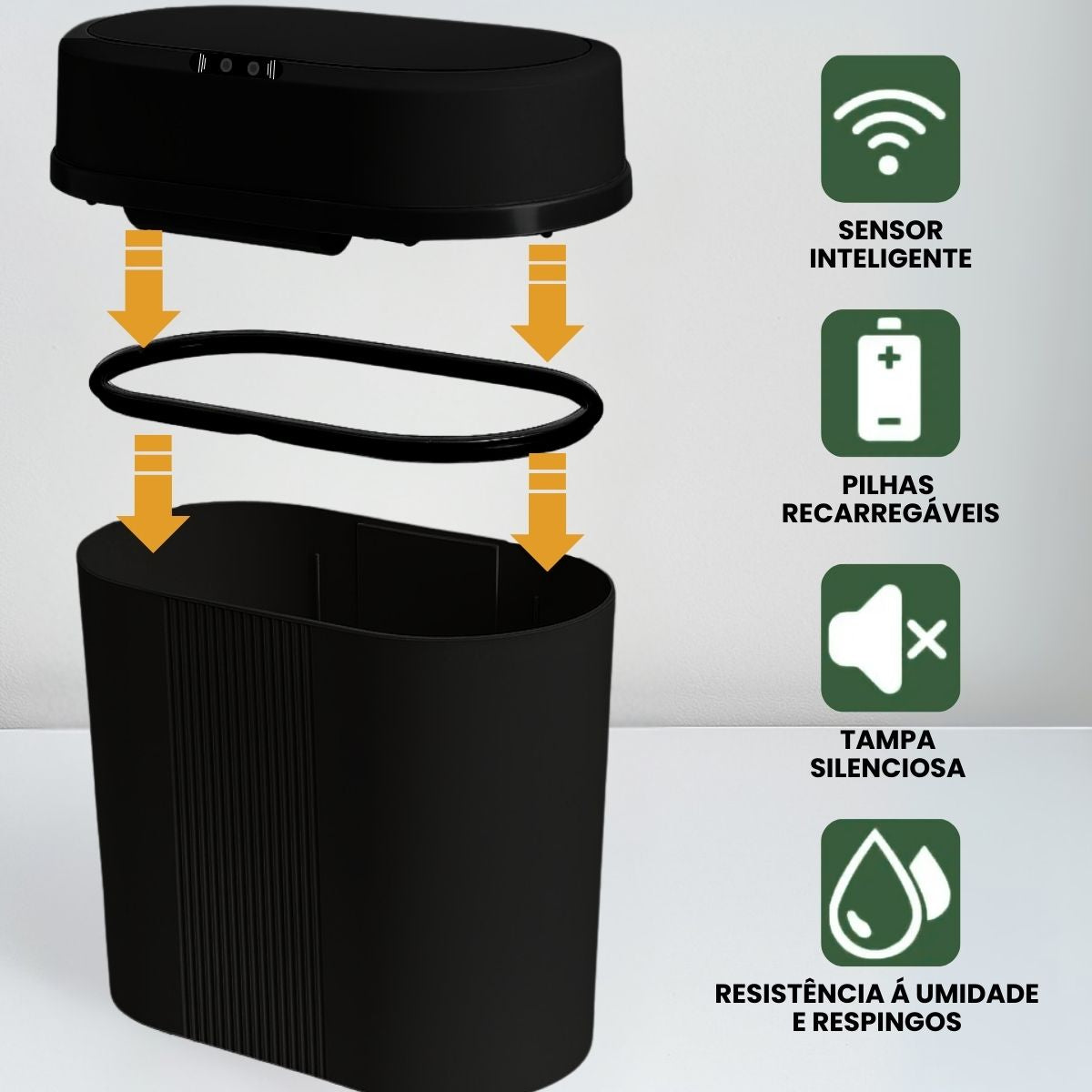 Lixeira Inteligente 12 Litros Grande Automática Sensor Inteligente Aproximação Anti-odor Abrir e Fechar Com Pilhas Recarregáveis E Carregador Luvinco
