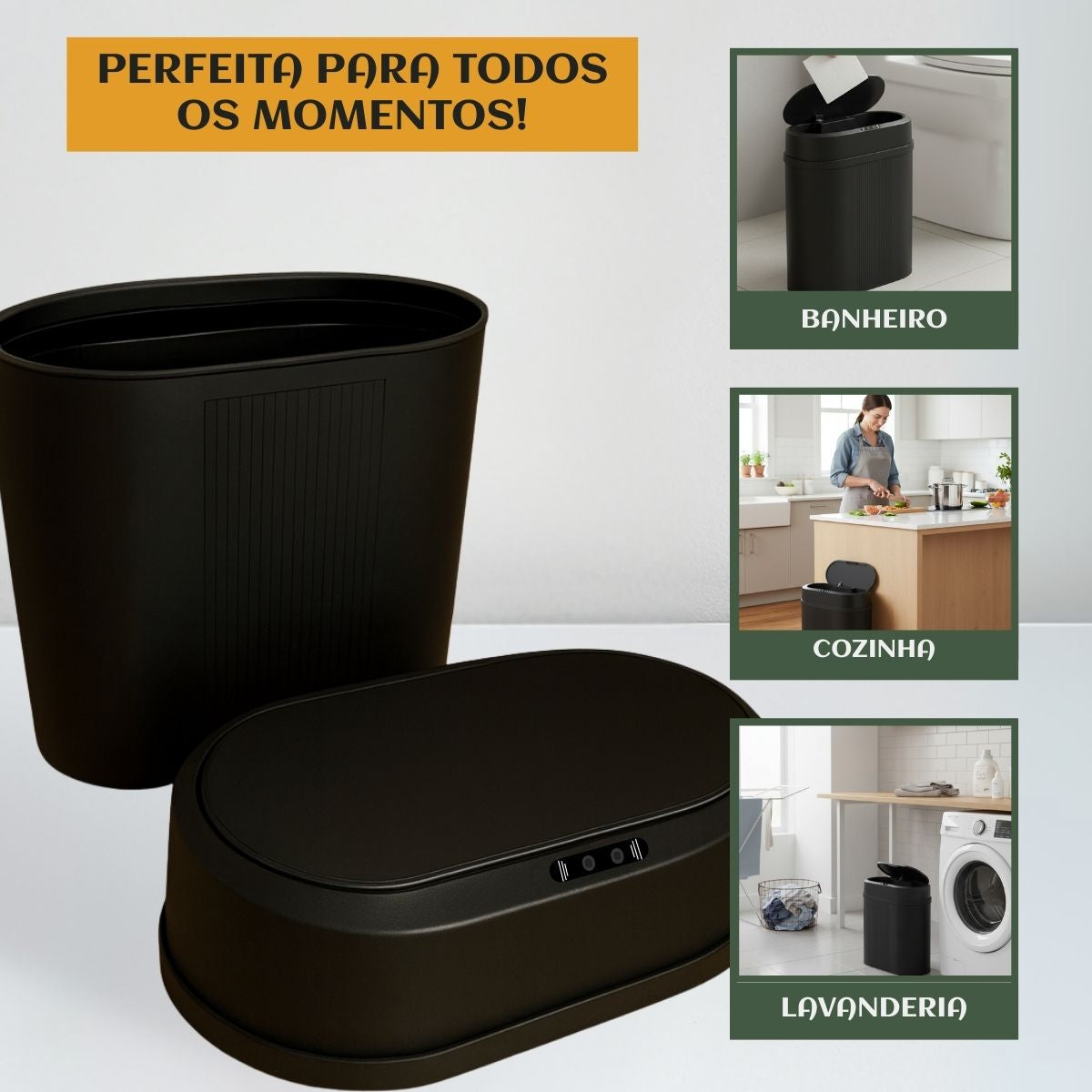 Lixeira Inteligente 12 Litros Grande Automática Sensor Inteligente Aproximação Anti-odor Abrir e Fechar Com Pilhas Recarregáveis E Carregador Luvinco