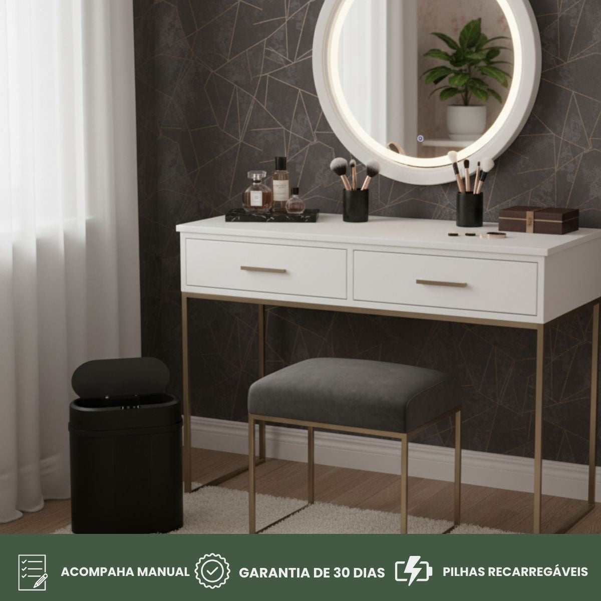 Lixeira Inteligente 12 Litros Grande Automática Sensor Inteligente Aproximação Anti-odor Abrir e Fechar Com Pilhas Recarregáveis E Carregador Luvinco