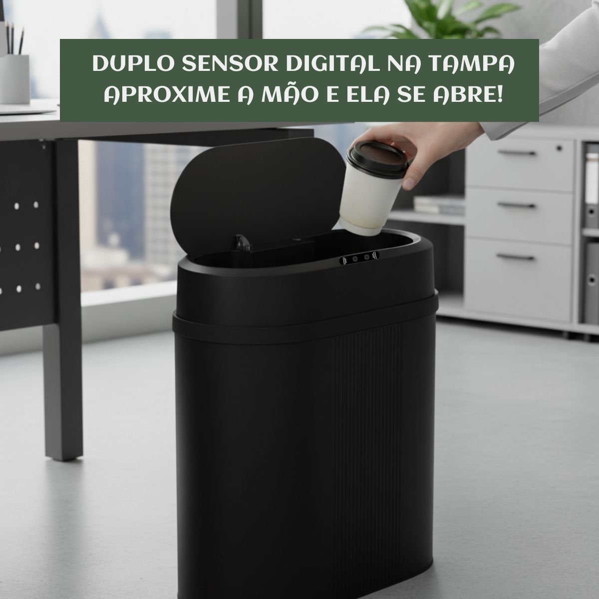 Lixeira Inteligente 12 Litros Grande Automática Sensor Inteligente Aproximação Anti-odor Abrir e Fechar Com Pilhas Recarregáveis E Carregador Luvinco
