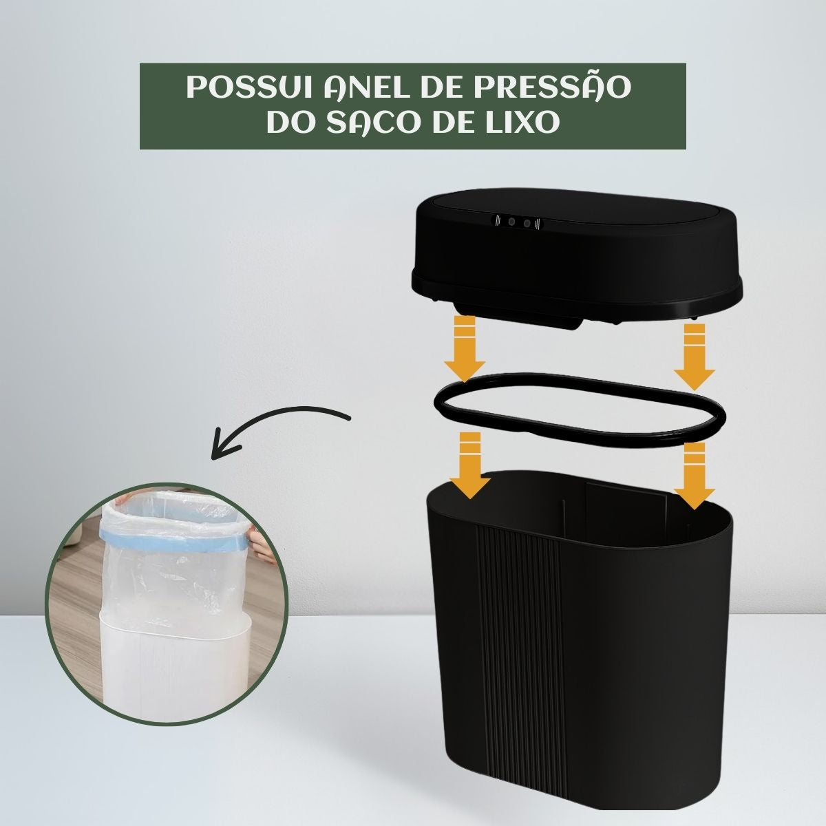 Lixeira Inteligente 12 Litros Grande Automática Sensor Inteligente Aproximação Anti-odor Abrir e Fechar Com Pilhas Recarregáveis E Carregador Luvinco