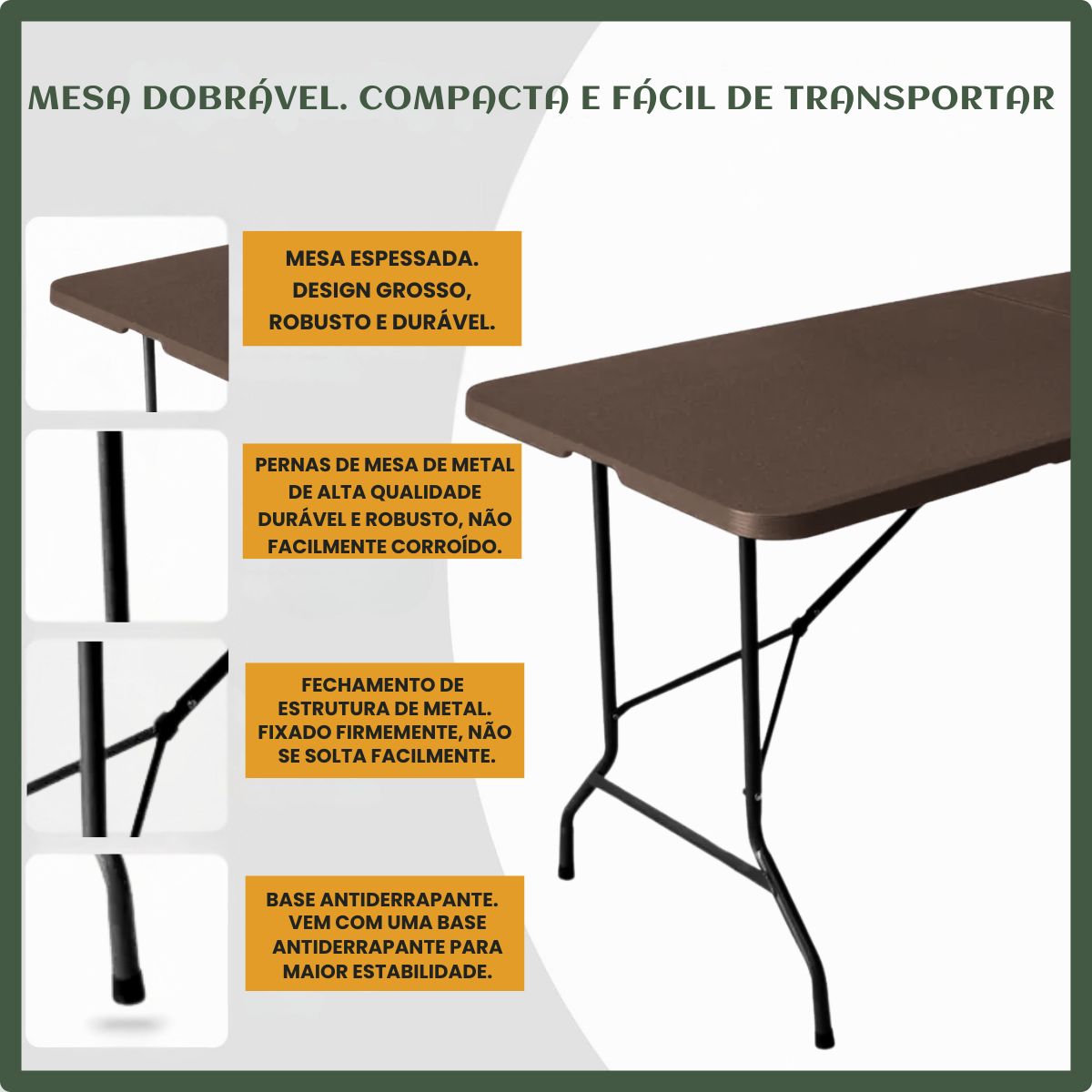 Mesa Dobrável Vira Maleta Com Alça Portátil 1.80m Para Camping Pesca Jardim Área Externa Ou Interna Salão De Festas Gourmet Luvinco