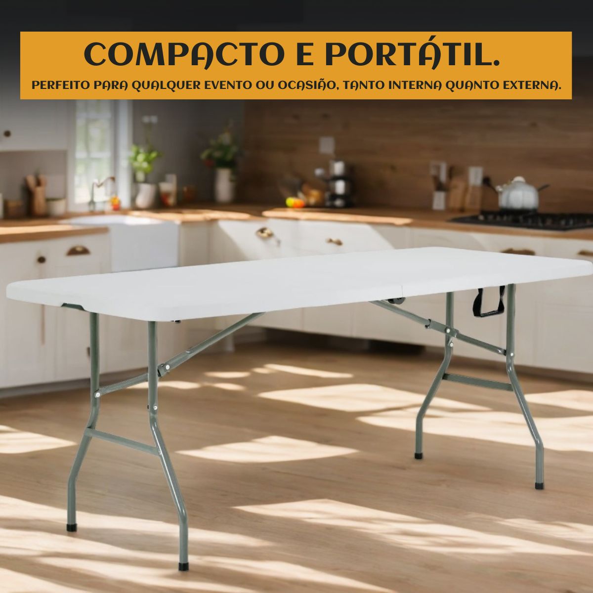 Mesa Dobrável Vira Maleta Com Alça Portátil 1.80m Para Camping Pesca Jardim Área Externa Ou Interna Salão De Festas Gourmet Luvinco