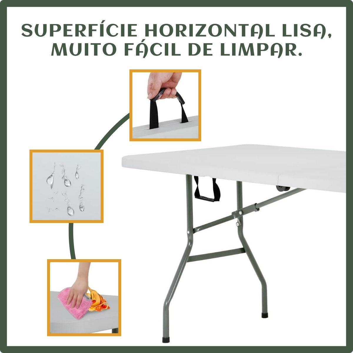 Mesa Dobrável Vira Maleta Com Alça Portátil 1.80m Para Camping Pesca Jardim Área Externa Ou Interna Salão De Festas Gourmet Luvinco