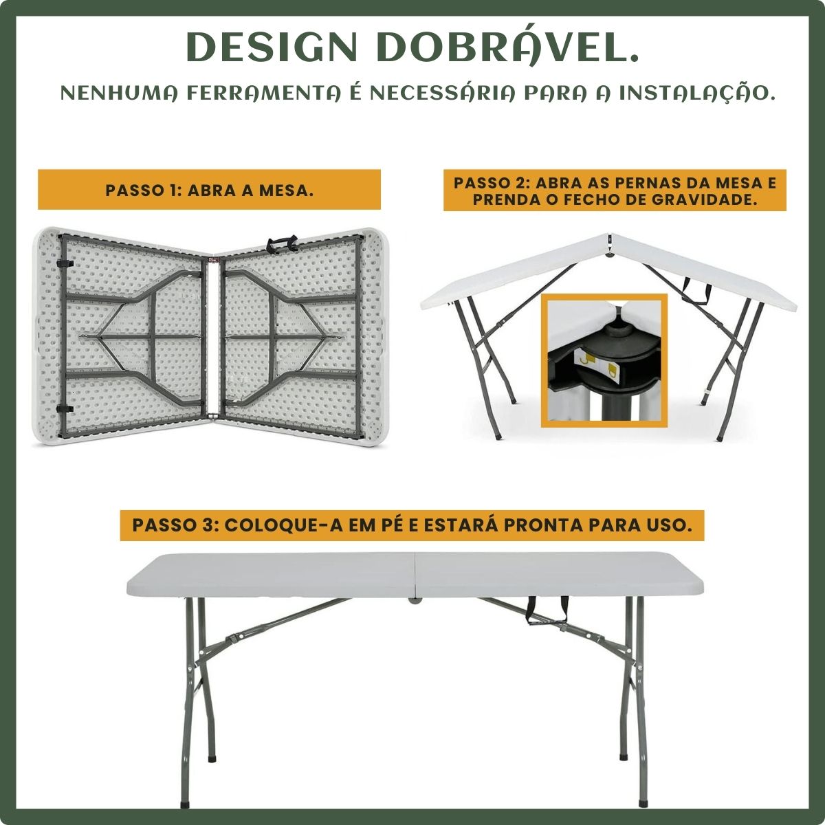 Mesa Dobrável Vira Maleta Com Alça Portátil 1.80m Para Camping Pesca Jardim Área Externa Ou Interna Salão De Festas Gourmet Luvinco