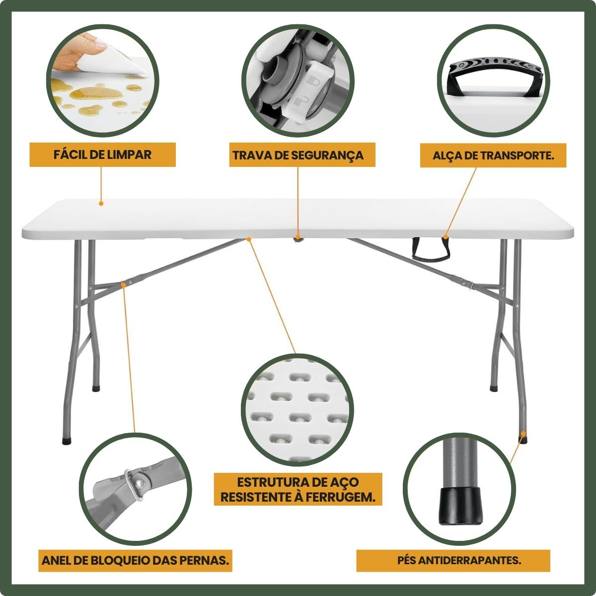 Mesa Dobrável Vira Maleta Com Alça Portátil 1.80m Para Camping Pesca Jardim Área Externa Ou Interna Salão De Festas Gourmet Luvinco