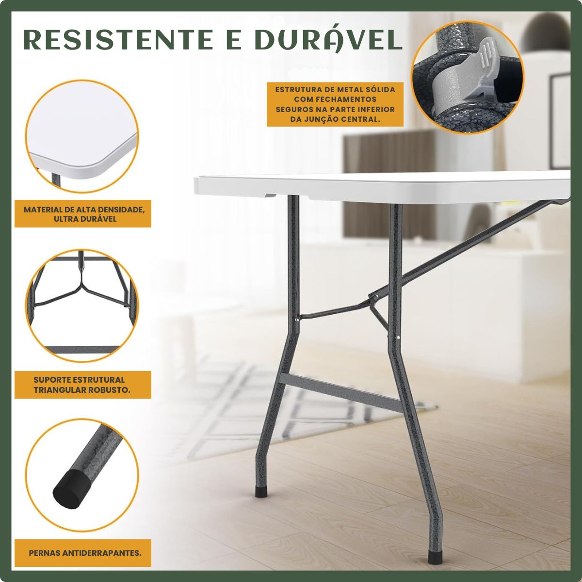 Mesa Dobrável Vira Maleta Com Alça Portátil 1.80m Para Camping Pesca Jardim Área Externa Ou Interna Salão De Festas Gourmet Luvinco