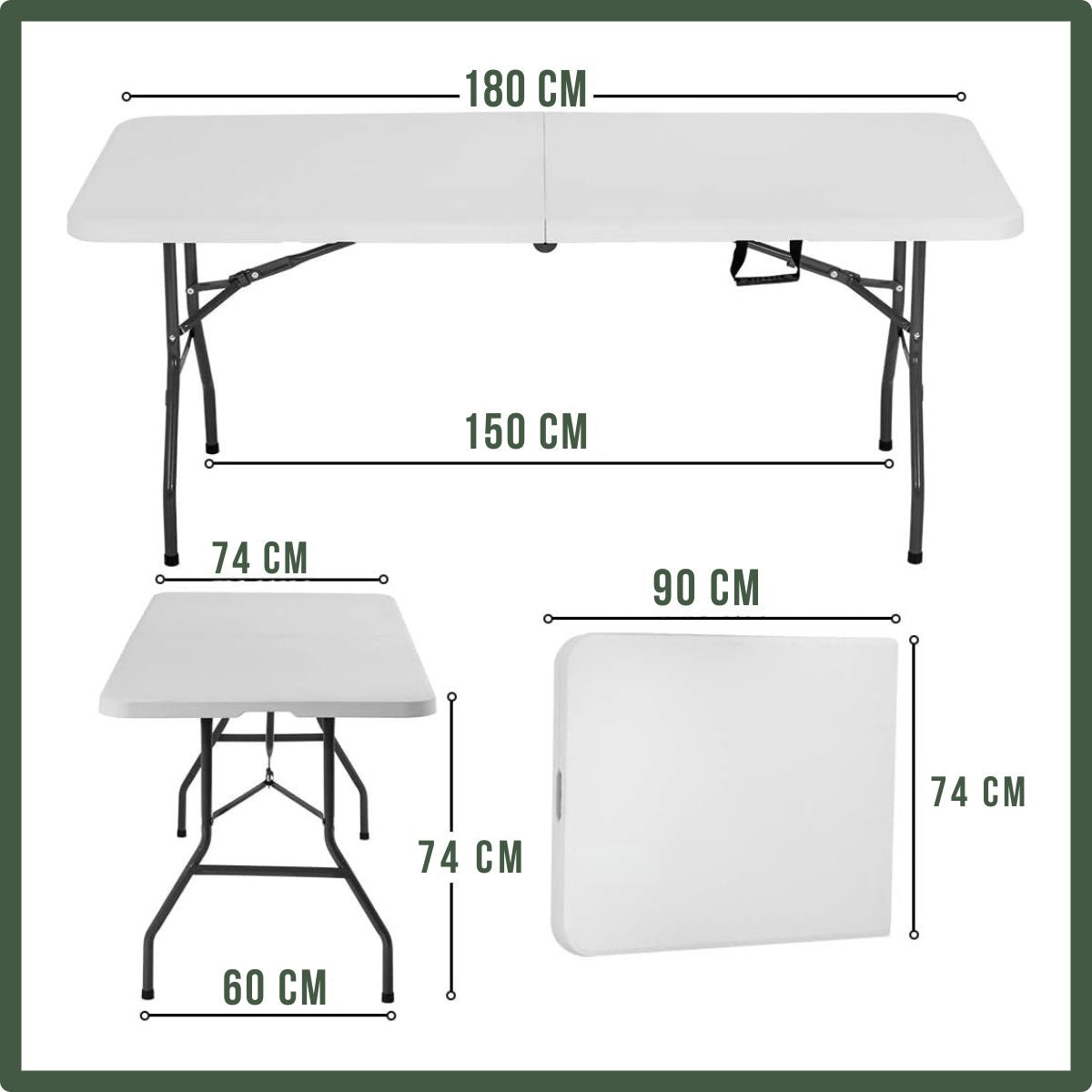 Mesa Dobrável Vira Maleta Com Alça Portátil 1.80m Para Camping Pesca Jardim Área Externa Ou Interna Salão De Festas Gourmet Luvinco