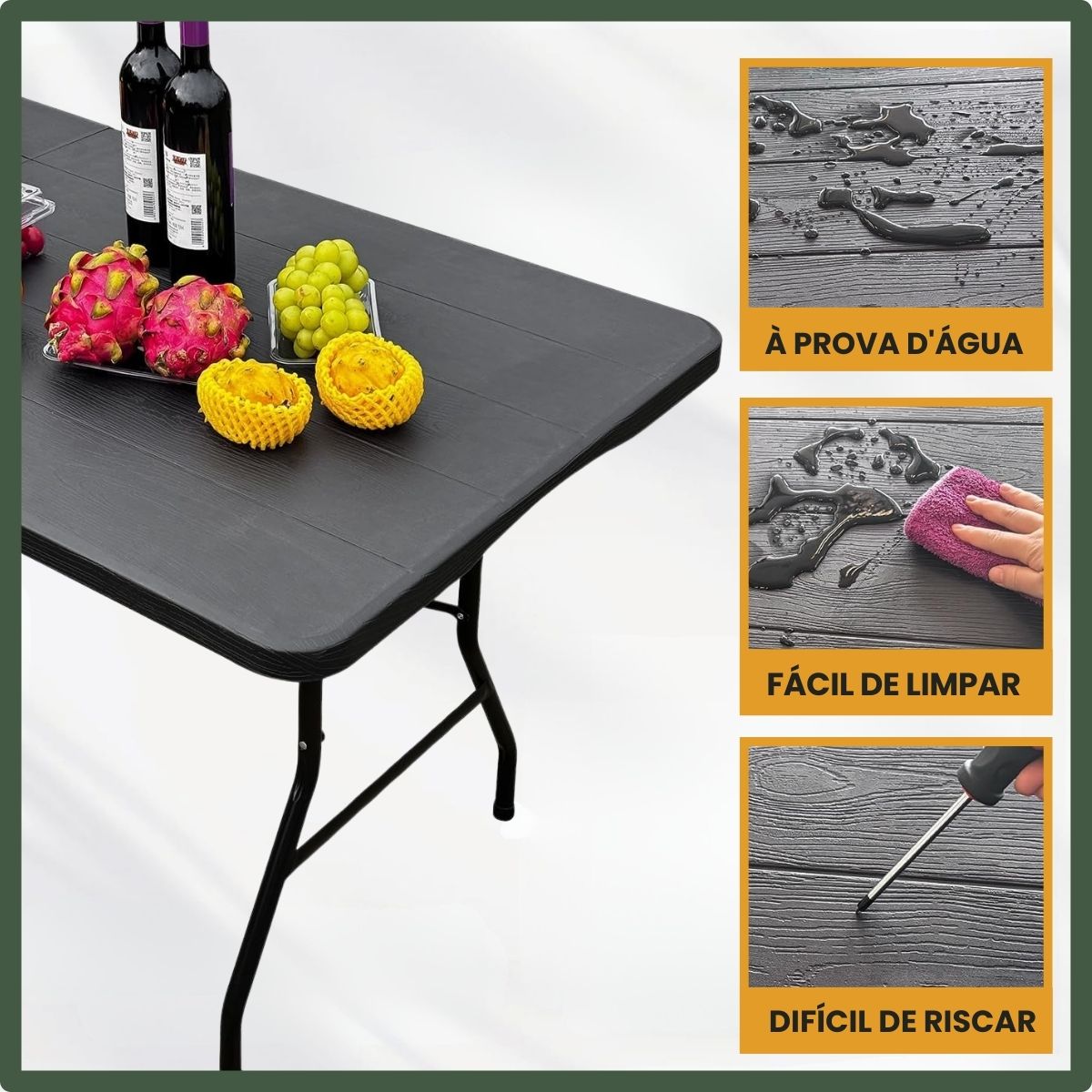 Mesa Dobrável Vira Maleta Com Alça Portátil 1.80m Para Camping Pesca Jardim Área Externa Ou Interna Salão De Festas Gourmet Luvinco