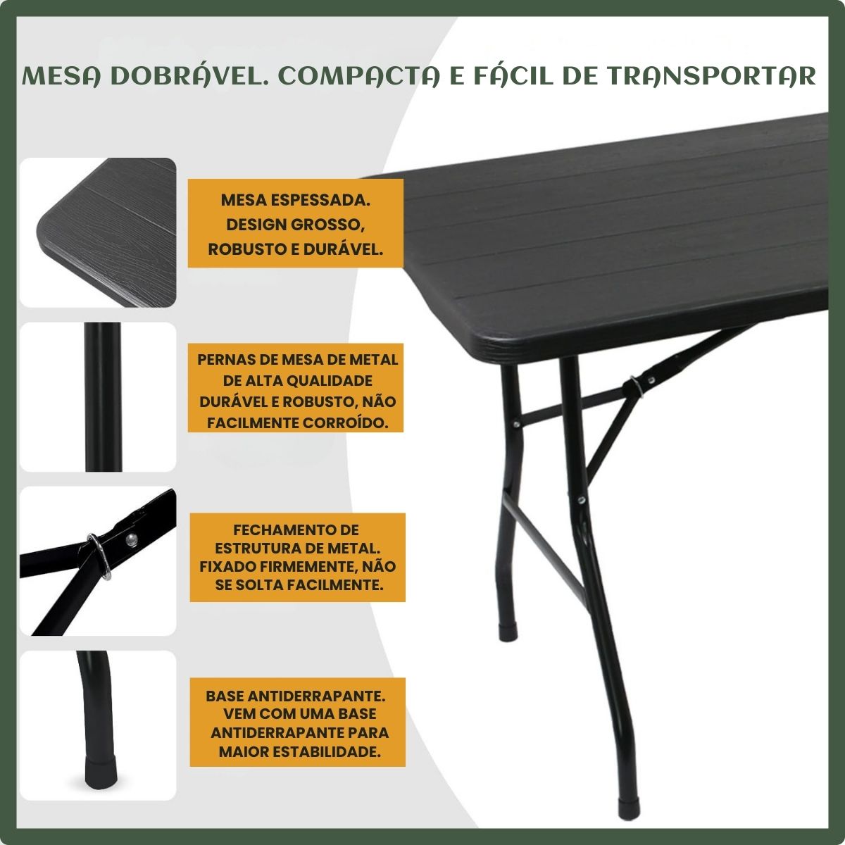 Mesa Dobrável Vira Maleta Com Alça Portátil 1.80m Para Camping Pesca Jardim Área Externa Ou Interna Salão De Festas Gourmet Luvinco