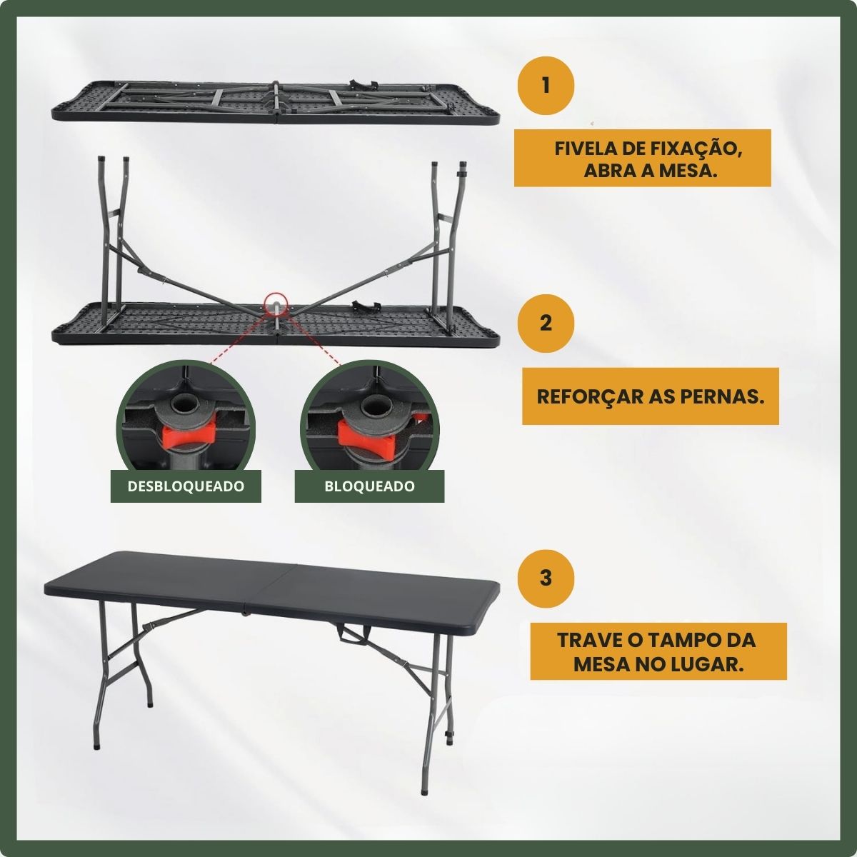 Mesa Dobrável Vira Maleta Com Alça Portátil 1.80m Para Camping Pesca Jardim Área Externa Ou Interna Salão De Festas Gourmet Luvinco