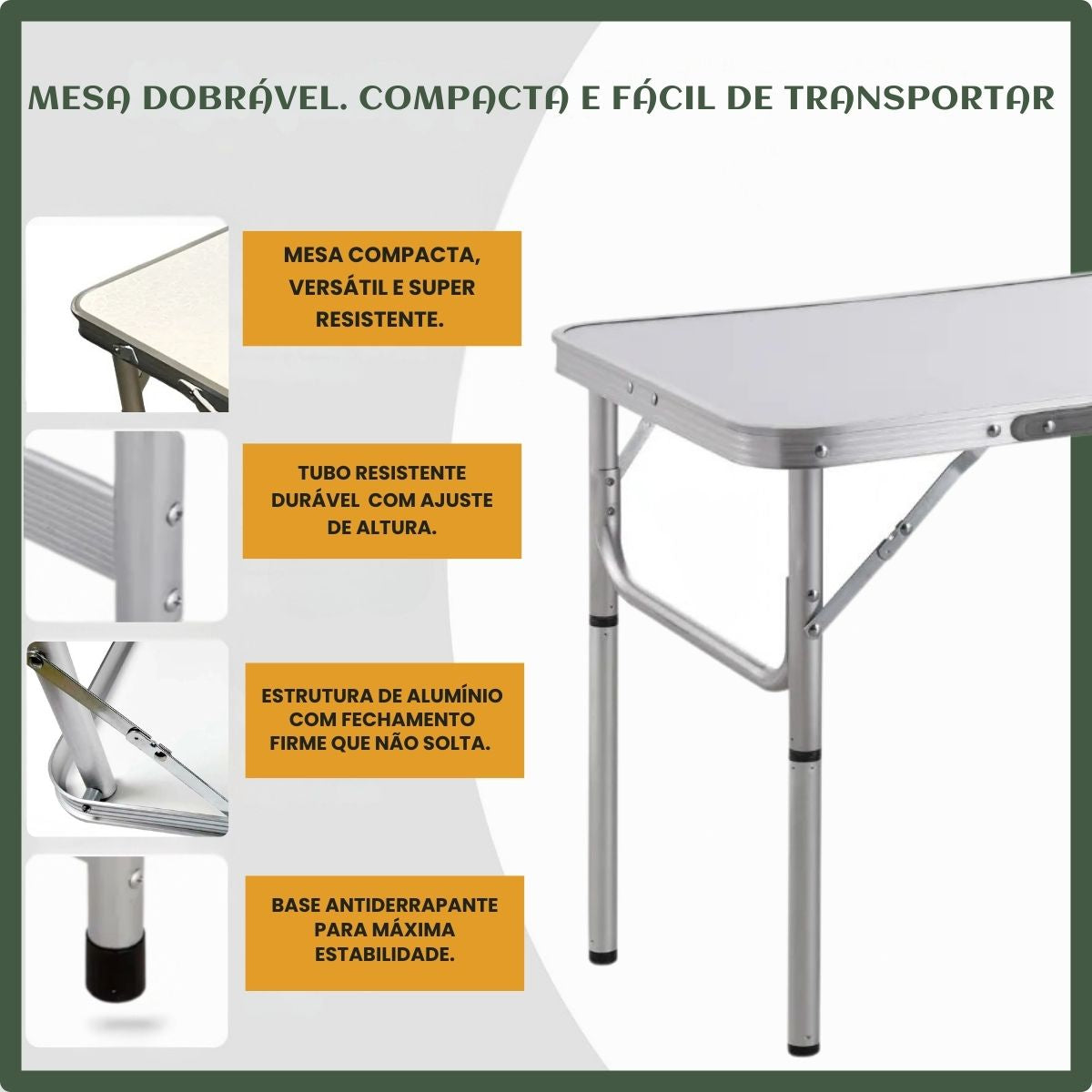 Mesa Dobrável Vira Maleta Alumínio Com Alça Portátil 90x60cm Para Camping Pesca Jardim Área Externa Ou Interna Salão De Festas Gourmet Cor Branco