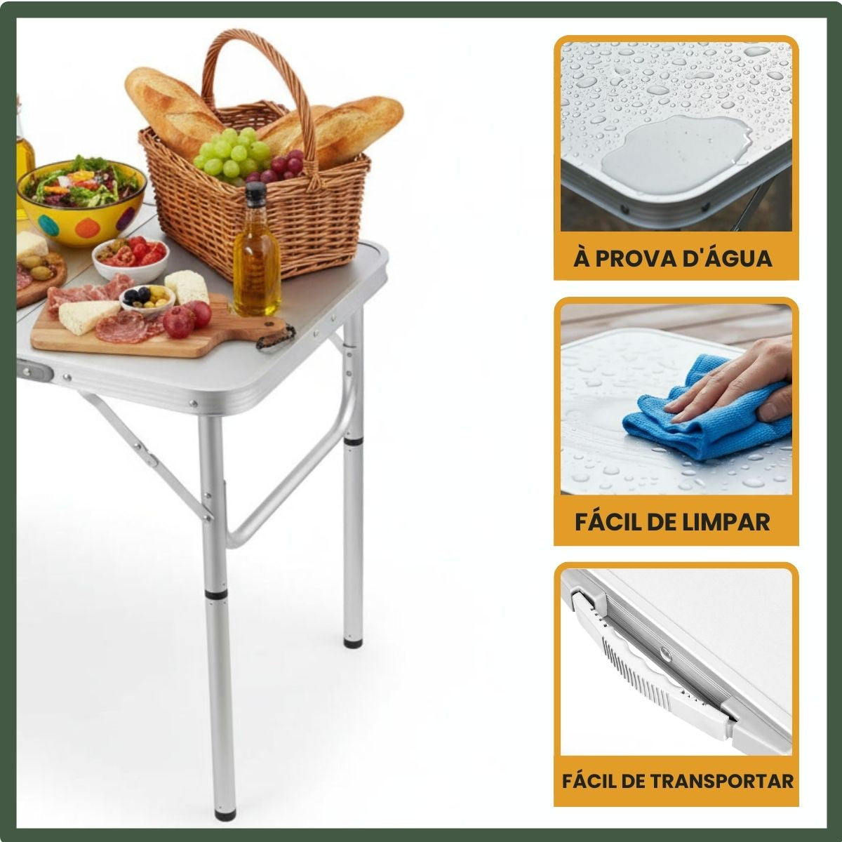 Mesa Dobrável Vira Maleta Alumínio Com Alça Portátil 90x60cm Para Camping Pesca Jardim Área Externa Ou Interna Salão De Festas Gourmet Cor Branco
