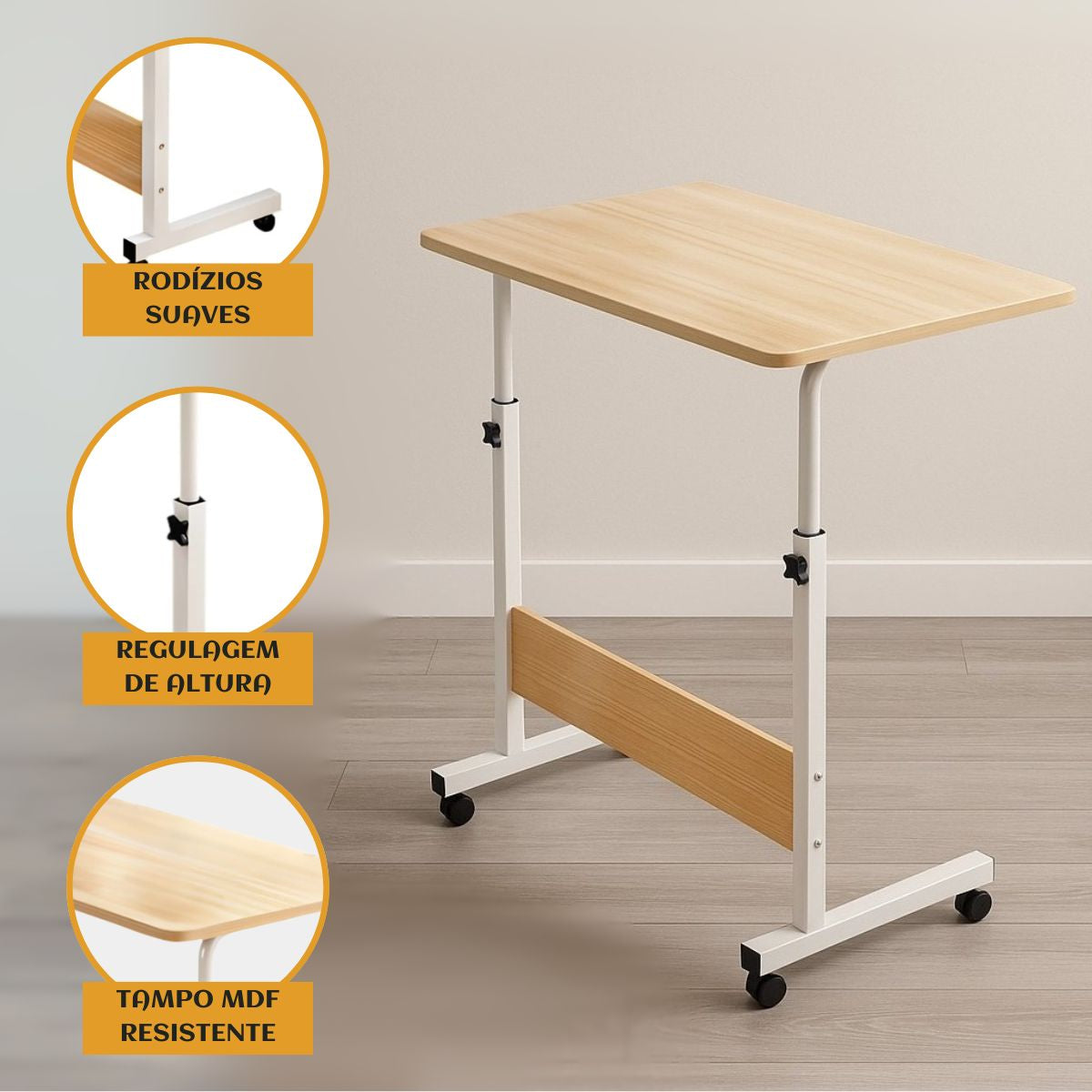 Mesa Notebook Ergonômica Multiuso Altura Regulável Rodinhas Mesa  de Canto Escrivaninha para Cama Sofá Ajustes LuvinCo
