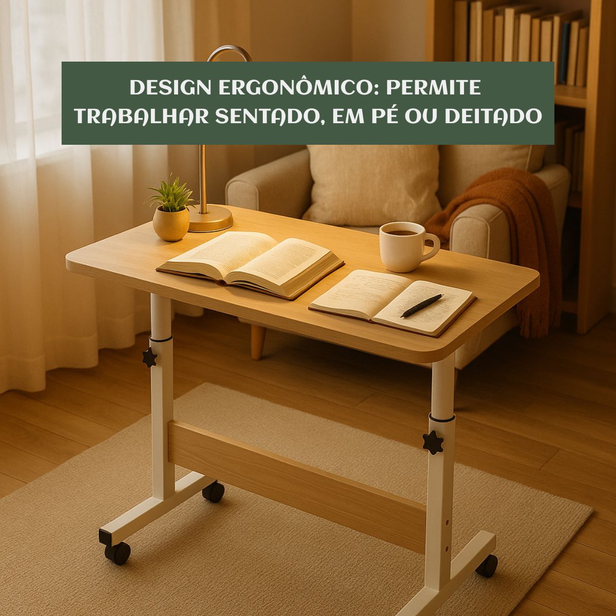 Mesa Notebook Ergonômica Multiuso Altura Regulável Rodinhas Mesa  de Canto Escrivaninha para Cama Sofá Ajustes LuvinCo
