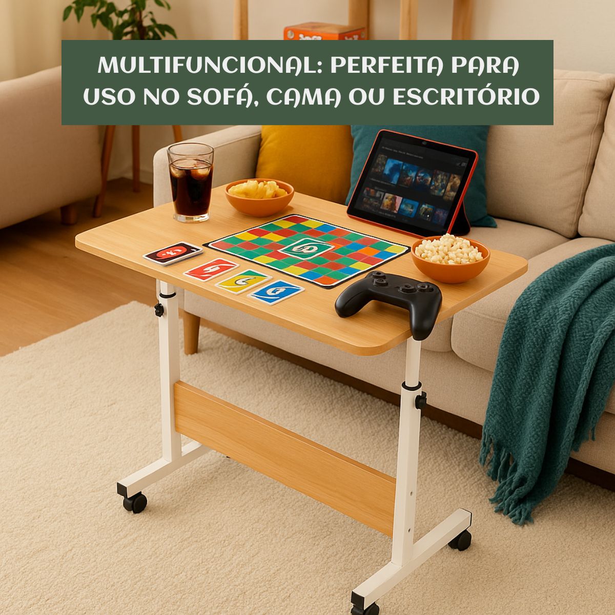Mesa Notebook Ergonômica Multiuso Altura Regulável Rodinhas Mesa  de Canto Escrivaninha para Cama Sofá Ajustes LuvinCo