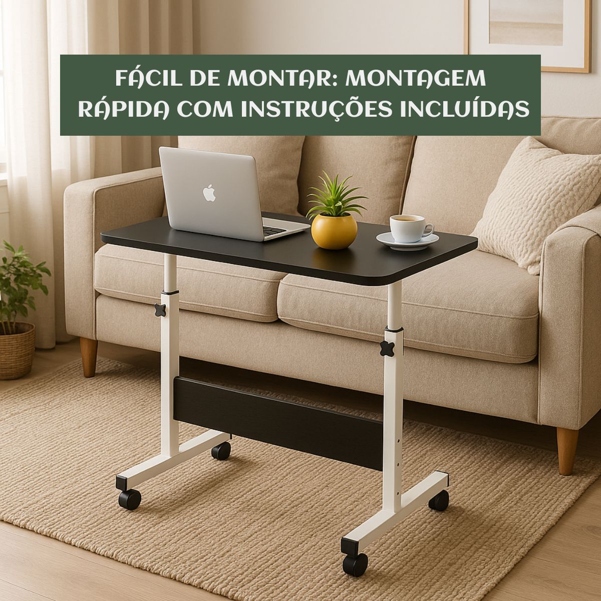 Mesa Notebook Ergonômica Multiuso Altura Regulável Rodinhas Mesa  de Canto Escrivaninha para Cama Sofá Ajustes LuvinCo