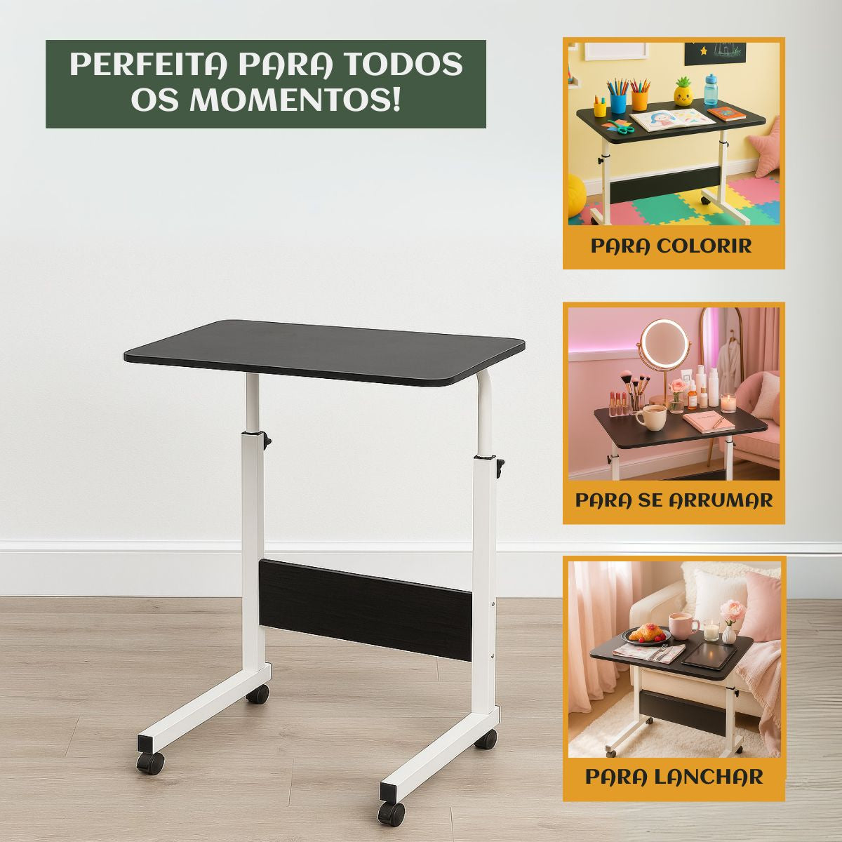 Mesa Notebook Ergonômica Multiuso Altura Regulável Rodinhas Mesa  de Canto Escrivaninha para Cama Sofá Ajustes LuvinCo