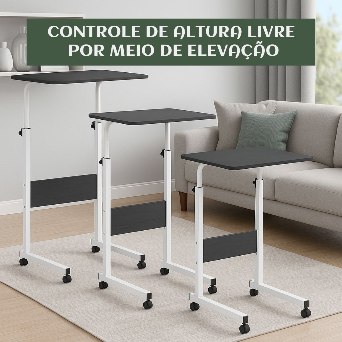 Mesa Notebook Ergonômica Multiuso Altura Regulável Rodinhas Mesa  de Canto Escrivaninha para Cama Sofá Ajustes LuvinCo