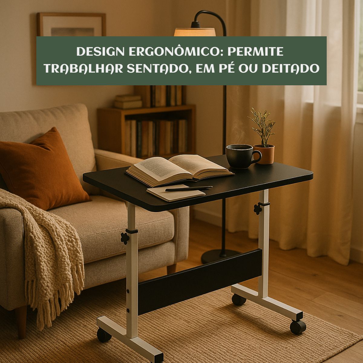 Mesa Notebook Ergonômica Multiuso Altura Regulável Rodinhas Mesa  de Canto Escrivaninha para Cama Sofá Ajustes LuvinCo