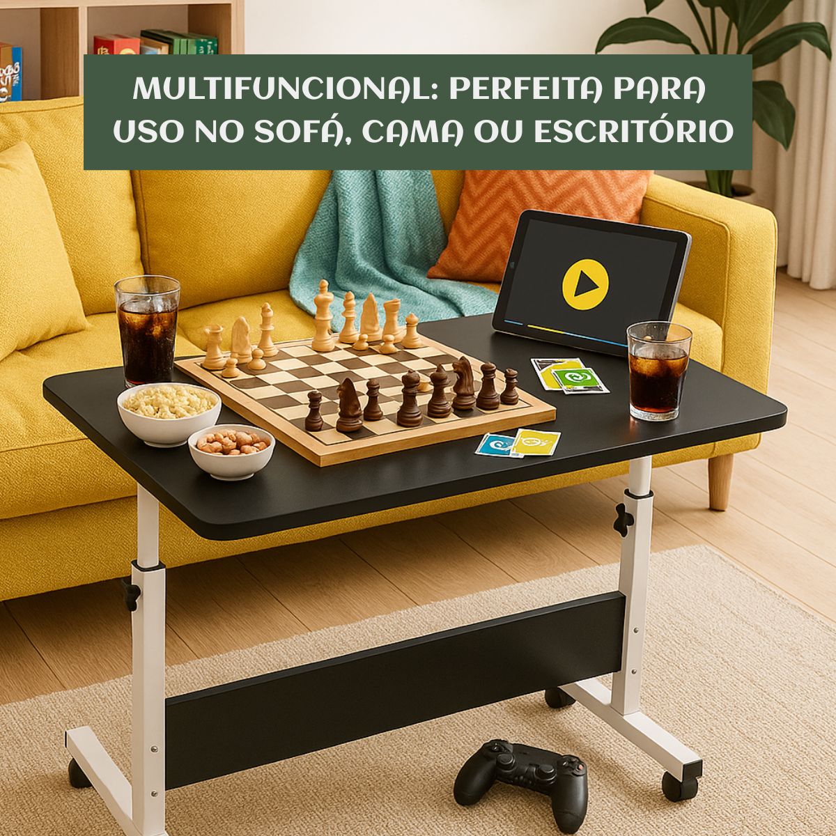 Mesa Notebook Ergonômica Multiuso Altura Regulável Rodinhas Mesa  de Canto Escrivaninha para Cama Sofá Ajustes LuvinCo